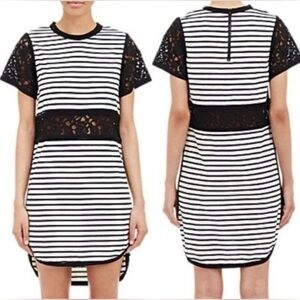 Sea New York Black Striped Lace Trim Mini Short Sleeve Casual Dress Size 2